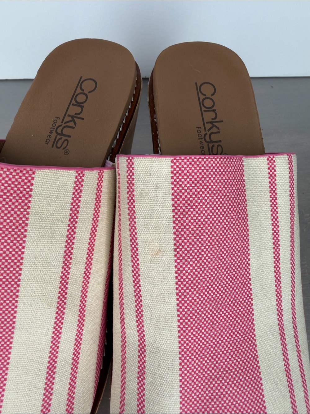 Corkys Pink‎ and Cream Striped Cork Wedge Slides - Picture 4 of 8